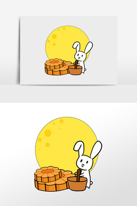 中秋节玉兔月亮月饼插画