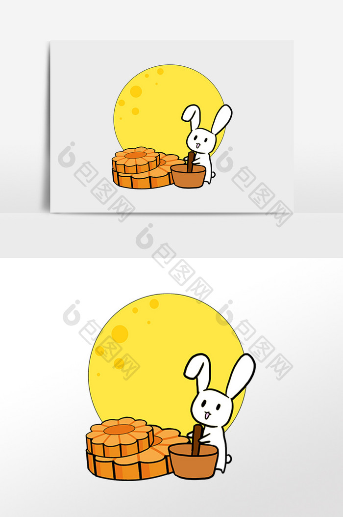 手绘中秋节玉兔月亮月饼插画元素