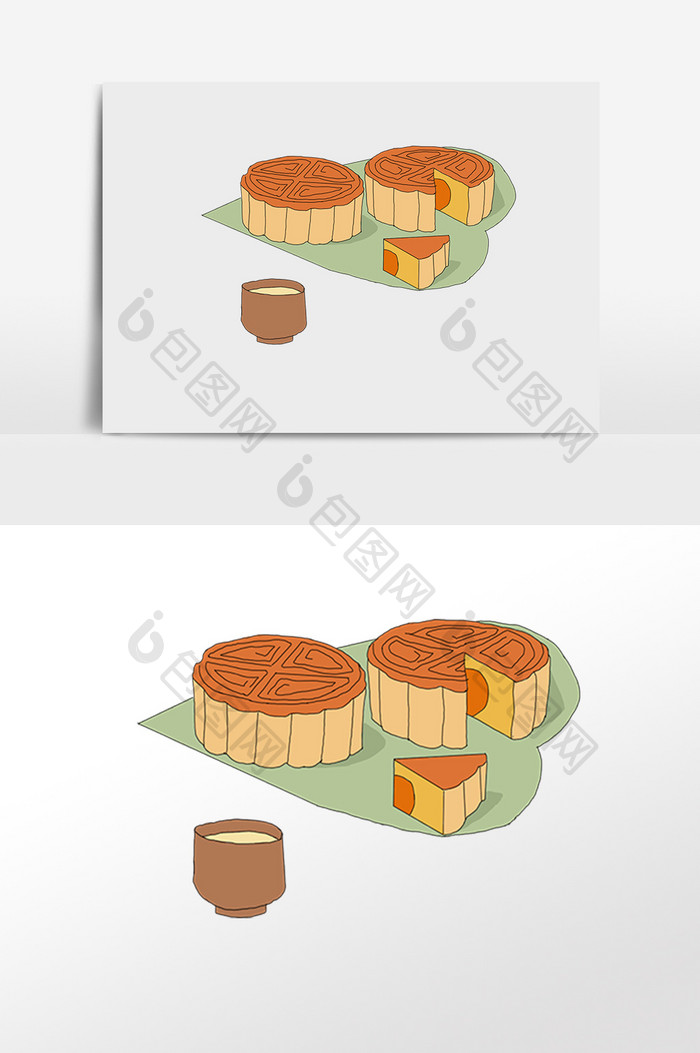 手绘中秋节枣泥月饼插画元素