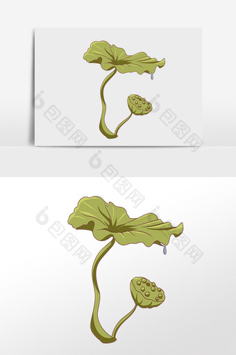 手绘秋季水植物荷叶插画元素图片