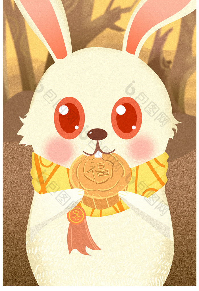 中秋节小兔子吃月饼插画兔子