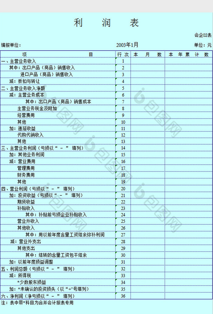 企业利润表excel模板