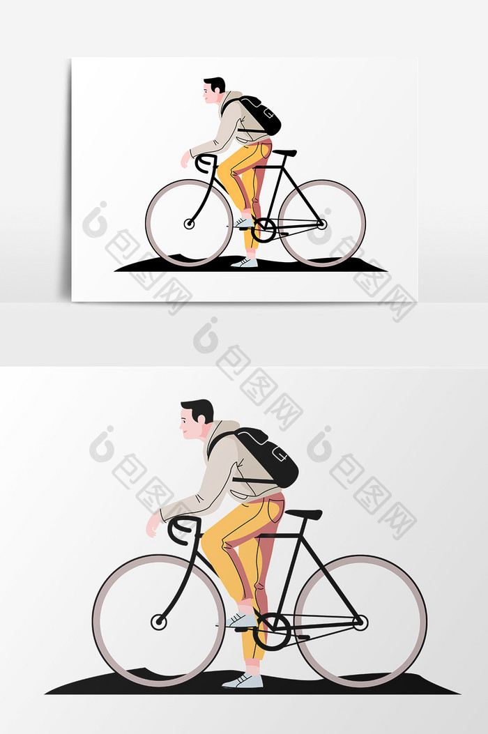 手绘卡通人物骑车运动健身插画素材