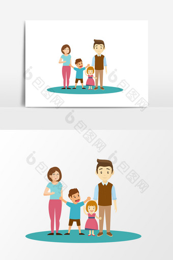 手绘卡通一家人人物形象矢量素材图片