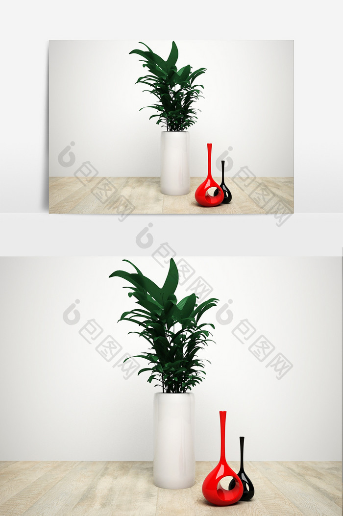 室内绿色植物花瓶组合