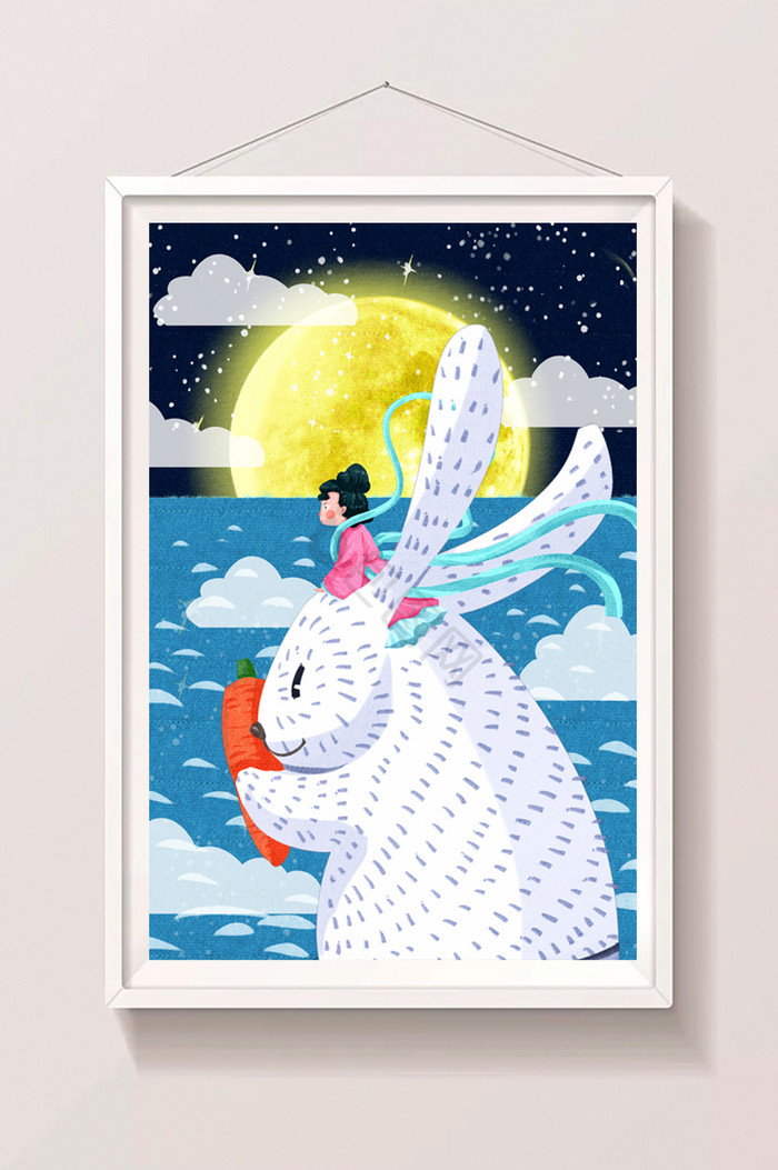 嫦娥与兔子过中秋节插画图片
