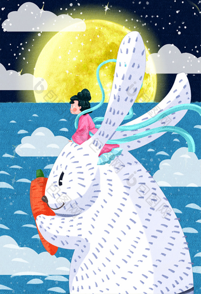中国风嫦娥与兔子过中秋节插画