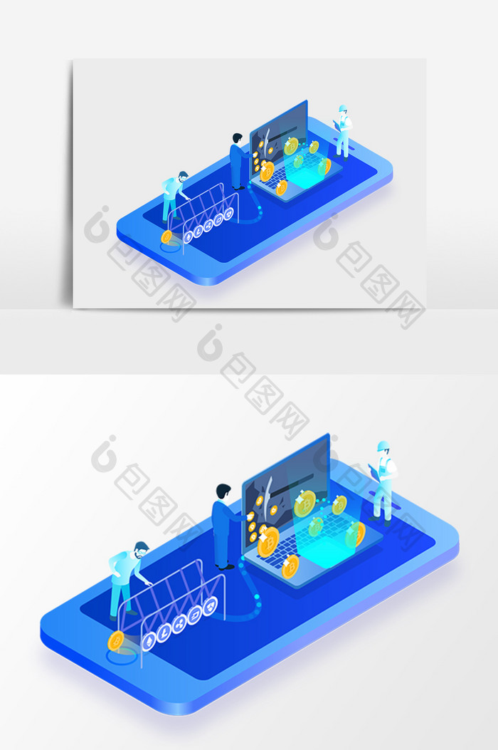 立体金融智能财富区块链2.5D矢量素材
