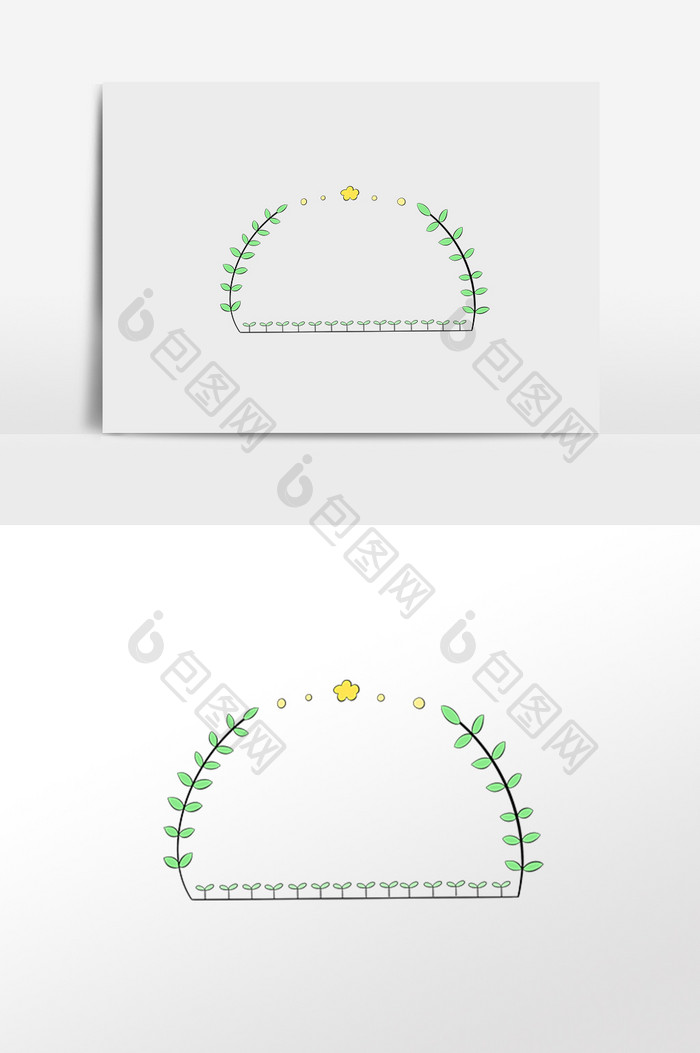 手绘绿色植物装饰边框插画元素