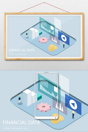 2.5D金币金融数据场景插画
