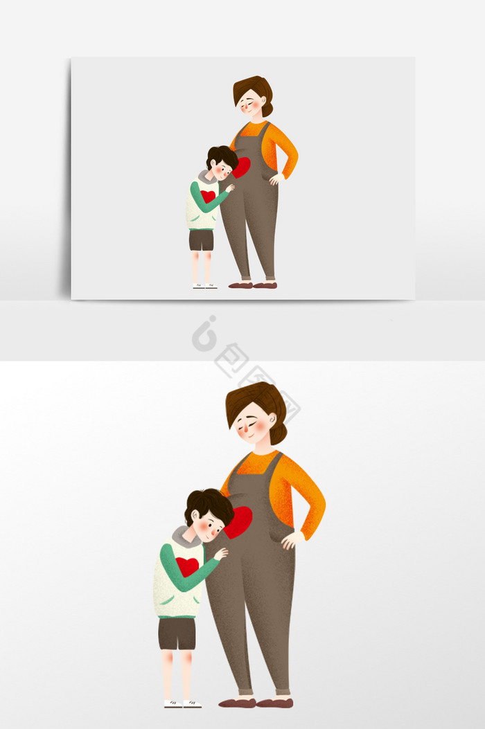 二胎妈妈和孩子插画图片