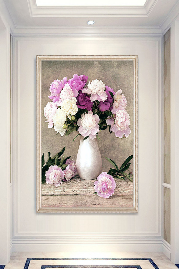 现代油画粉嫩的花瓶玄关画图片