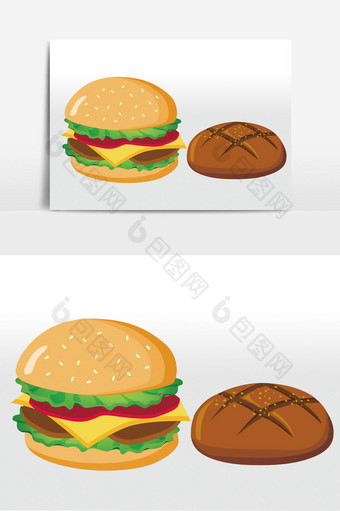 西餐汉堡和面包元素图片