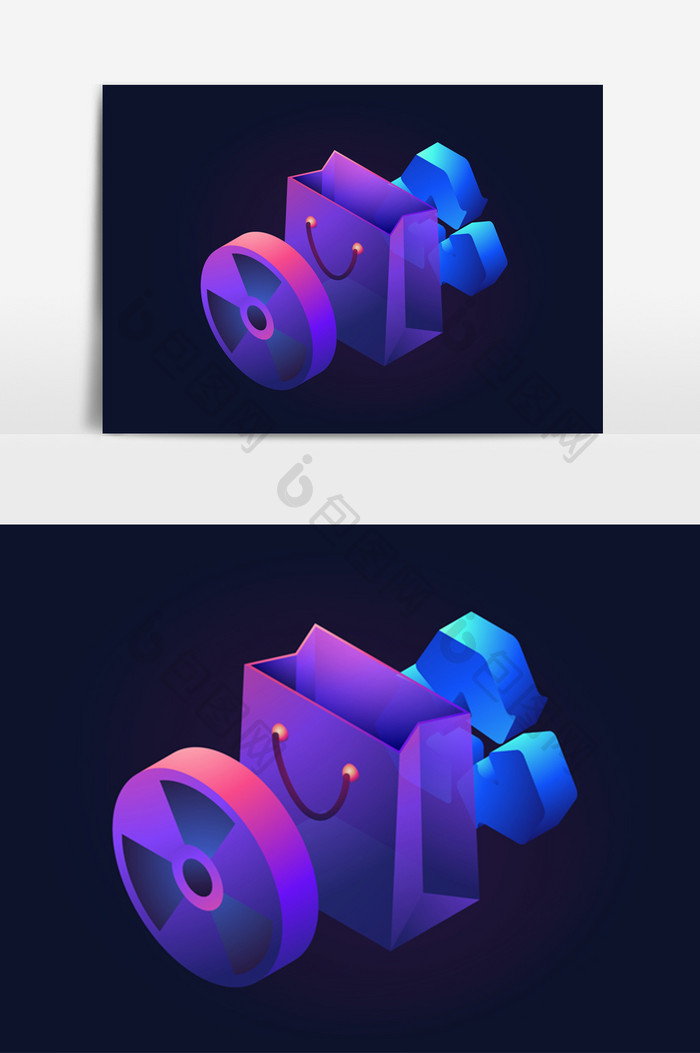 立体手提袋核能区块链透感光效矢量素材