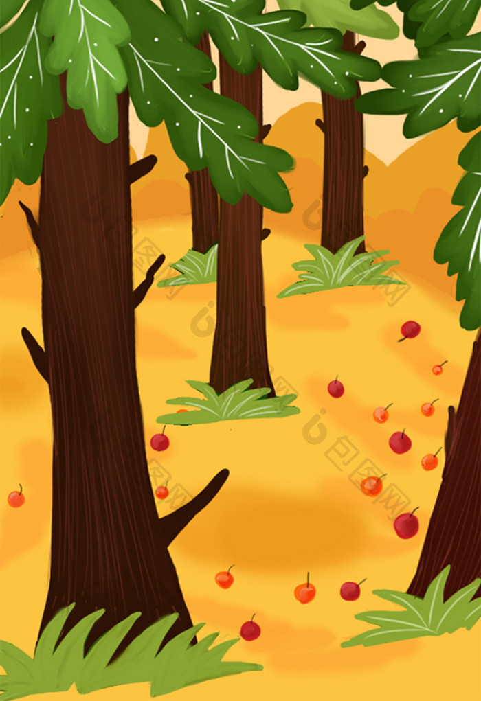 卡通手绘树林水果
