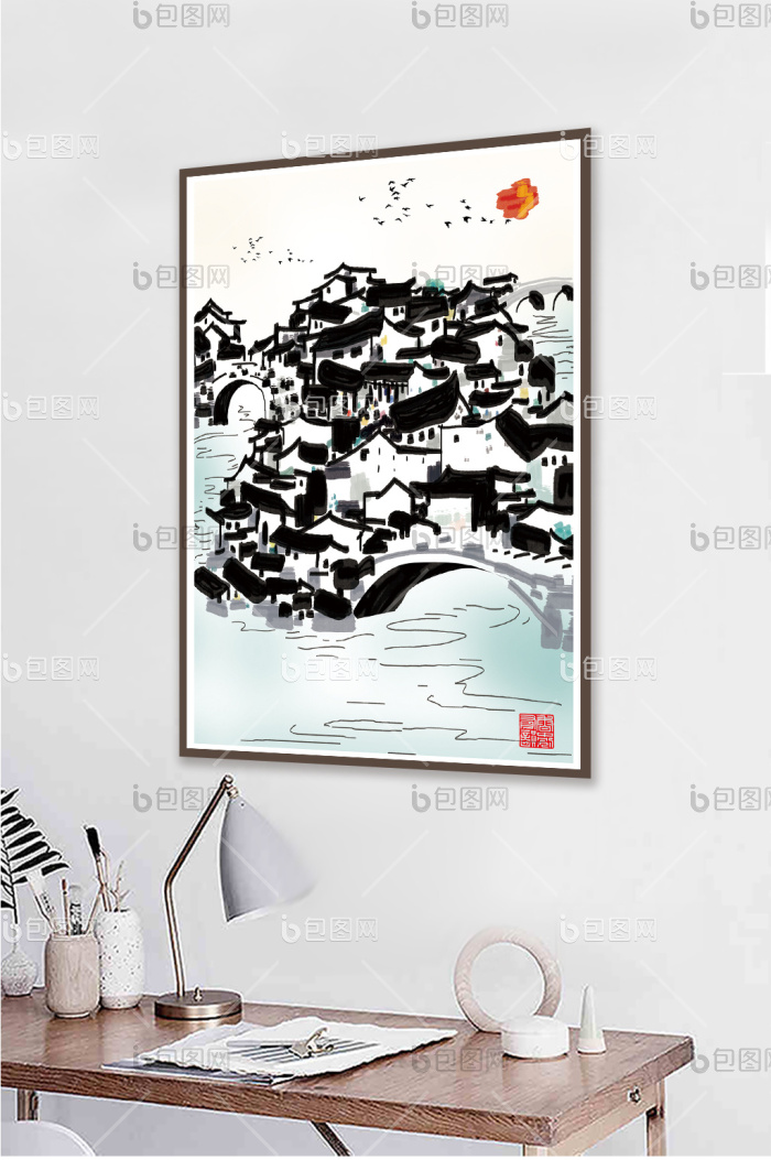 文艺民俗苏州客厅书房风景创意装饰画-文艺民俗苏州客厅书房风景创意装饰画效果图-【包图网】