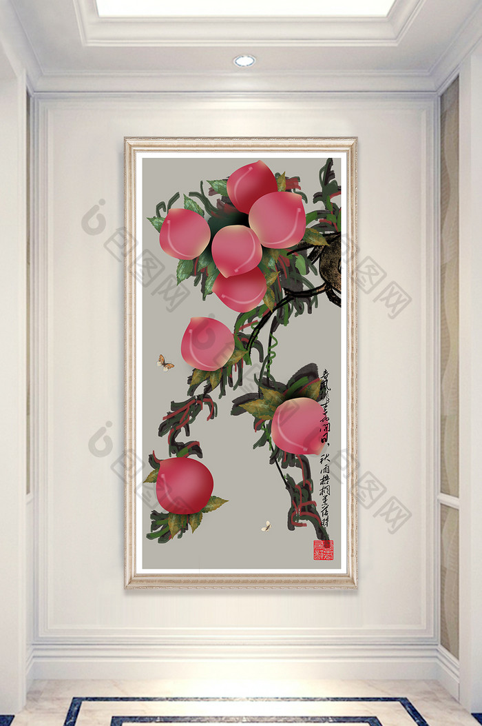 中国风淡彩植物桃树创意装饰画