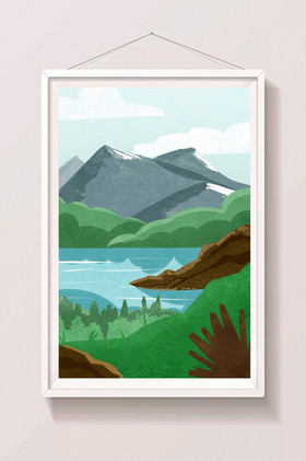 秋季大自然丛林山水插画图片