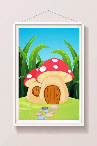 卡通风格蘑菇小屋背景素材图片