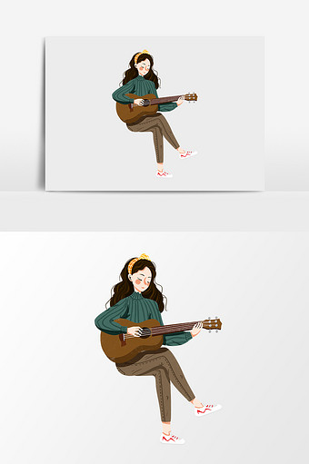 卡通漫画弹吉他少女素材图片