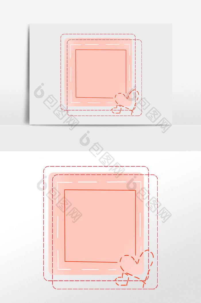 红心爱情线条装饰边框插画