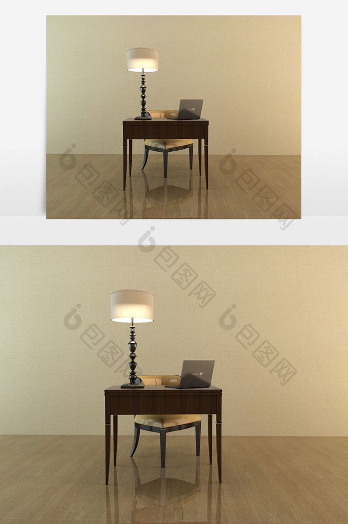 现代桌椅台灯电脑组合