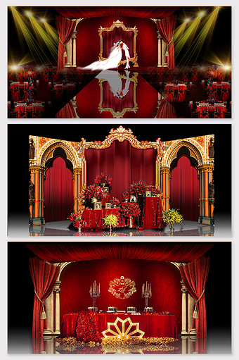 酒红色高端宫廷式婚礼模型图片