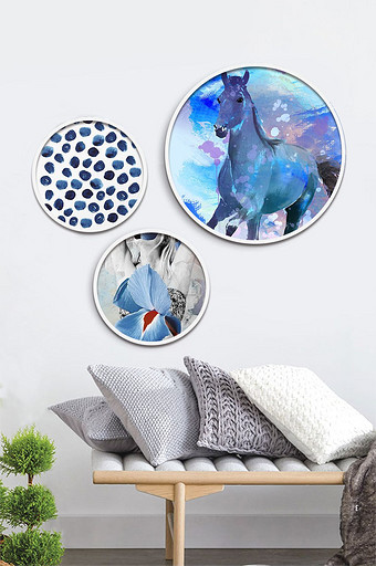 北欧简约风格单色蓝色系装饰画素材背景墙图片