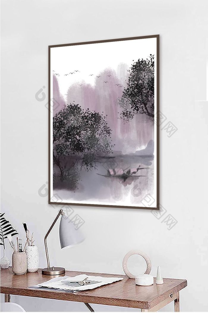 文艺水墨淡彩民俗风景书房装饰画-文艺水墨淡彩民俗风景书房装饰画效果图-【包图网】