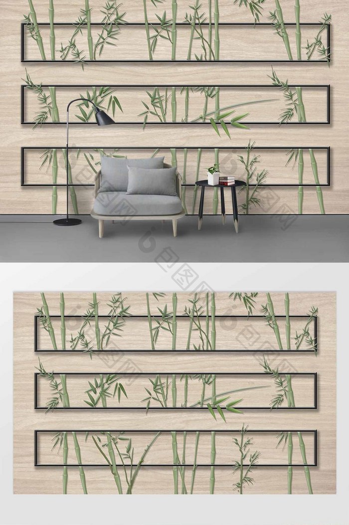 现代简约创意立体竹子金属框背景墙装饰