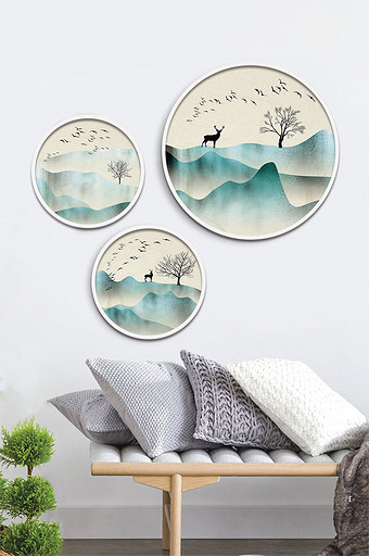 水墨中国风新中式禅意意境山水装饰画图片