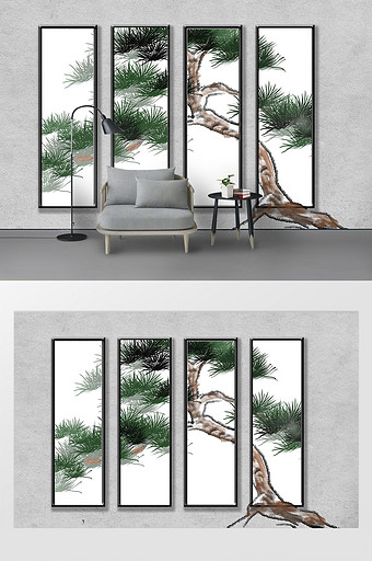 现代简约创意松树立体金属框背景墙装饰定制图片