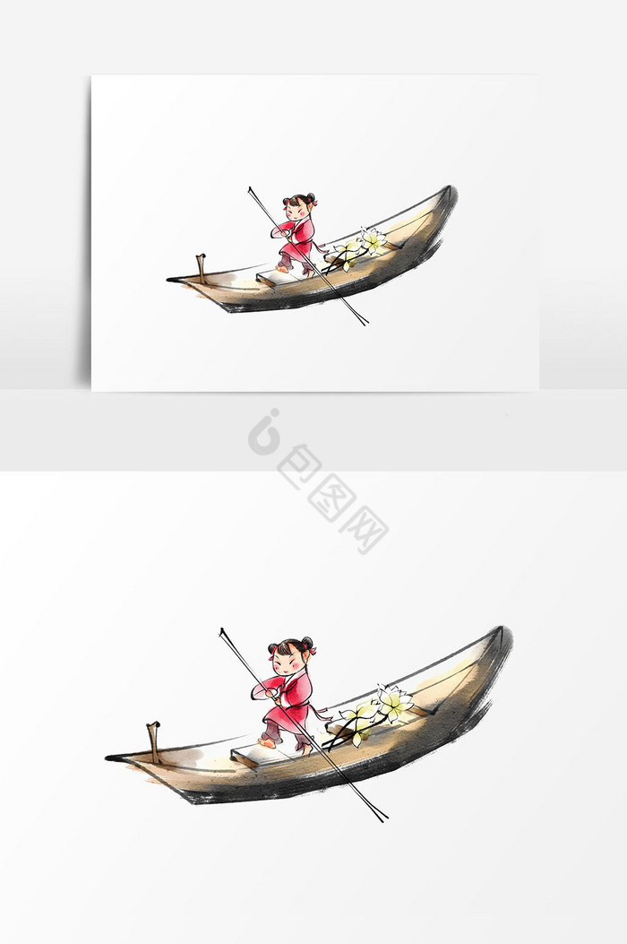 划船人物插画图片