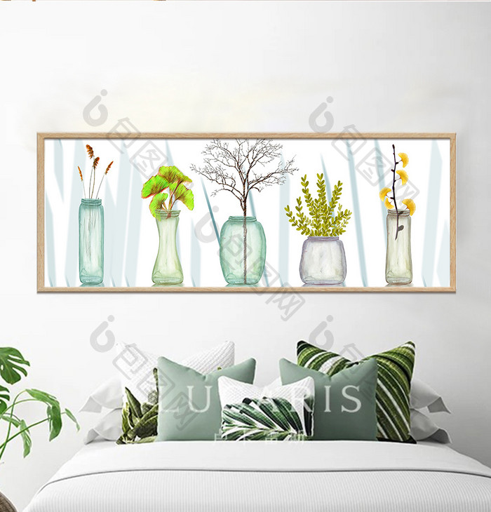 现代简约玻璃花瓶盆栽植物客厅装饰画