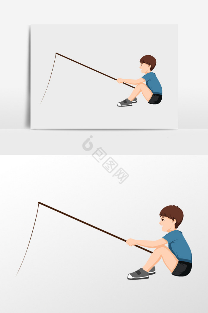 钓鱼的男孩插画图片