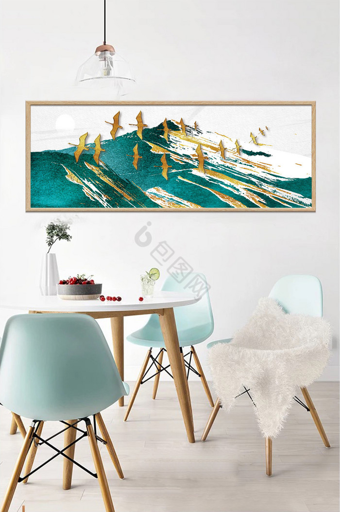 新中式质感金色抽象山水风景风光意境装饰画图片
