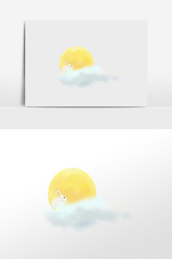 中秋元素月亮与兔子素材手绘插画图片