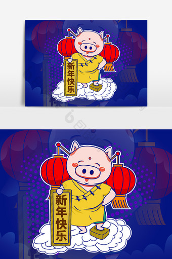 2019年灯笼小猪猪年十二生肖卡通形象图片