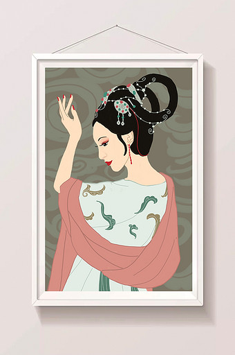 中国传统文化服饰之汉服古装女子侧颜插画图片