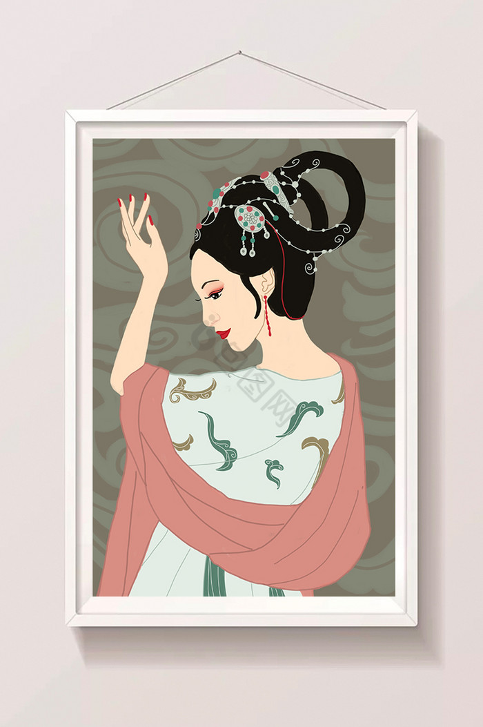 中国文化服饰之汉服古装女子侧颜插画图片