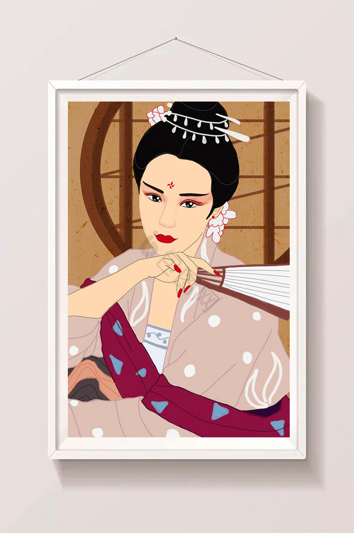 中国文化之汉服服饰古装女子盘坐插画图片