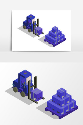 手绘铲车叉车装货卸货矢量素材