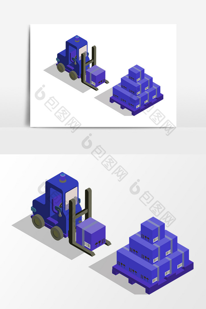 手绘铲车叉车装货卸货矢量素材