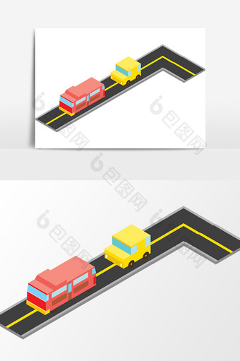 手绘公路道路汽车插画矢量素材图片