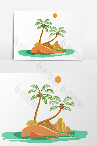 手绘夏日海边椰子树场景插画素材图片