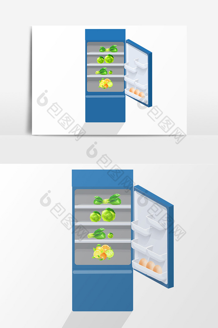 手绘蓝色电冰箱家用电器素材