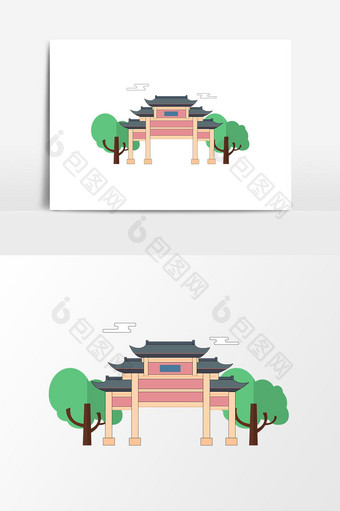 手绘中国风古建筑设计矢量素材图片