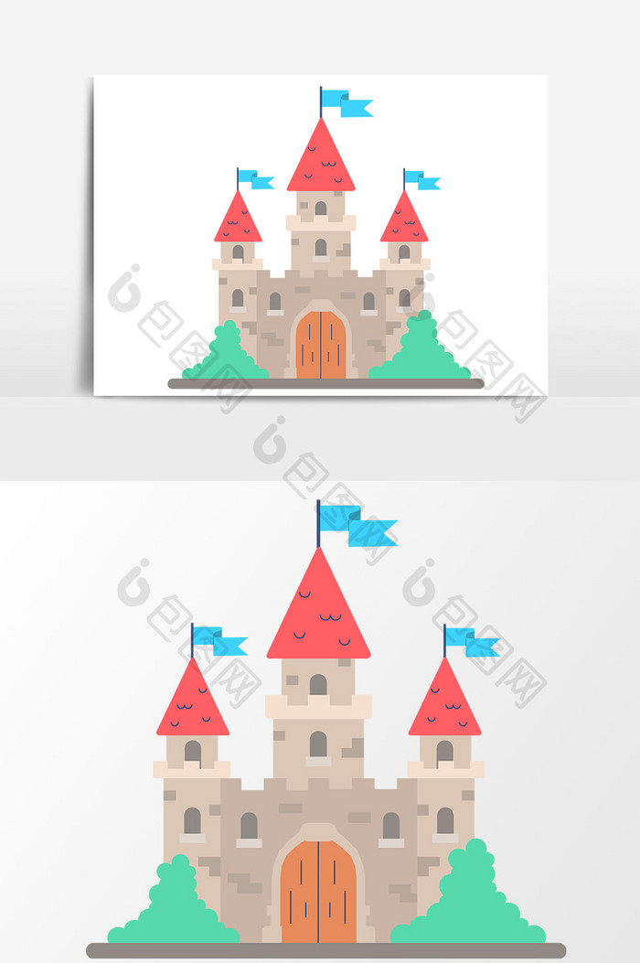 小清新手绘欧式城堡建筑插画矢量素材