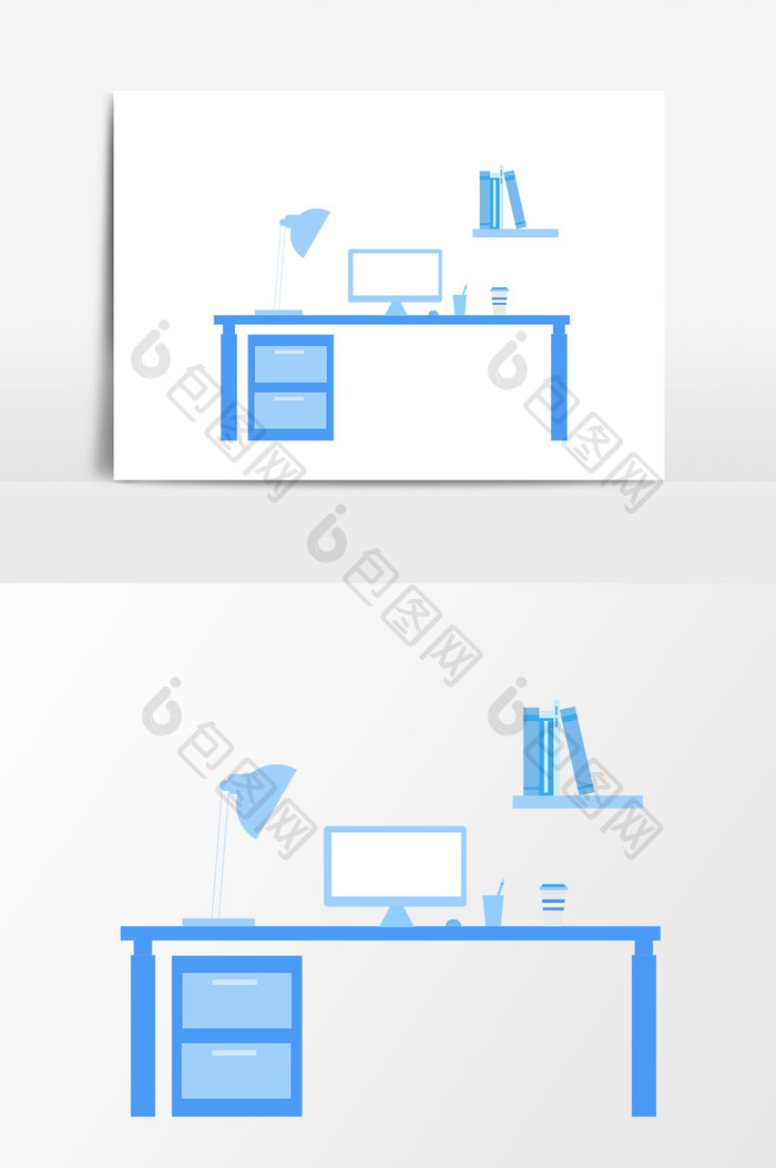 手绘卡通商务办公桌办公矢量素材