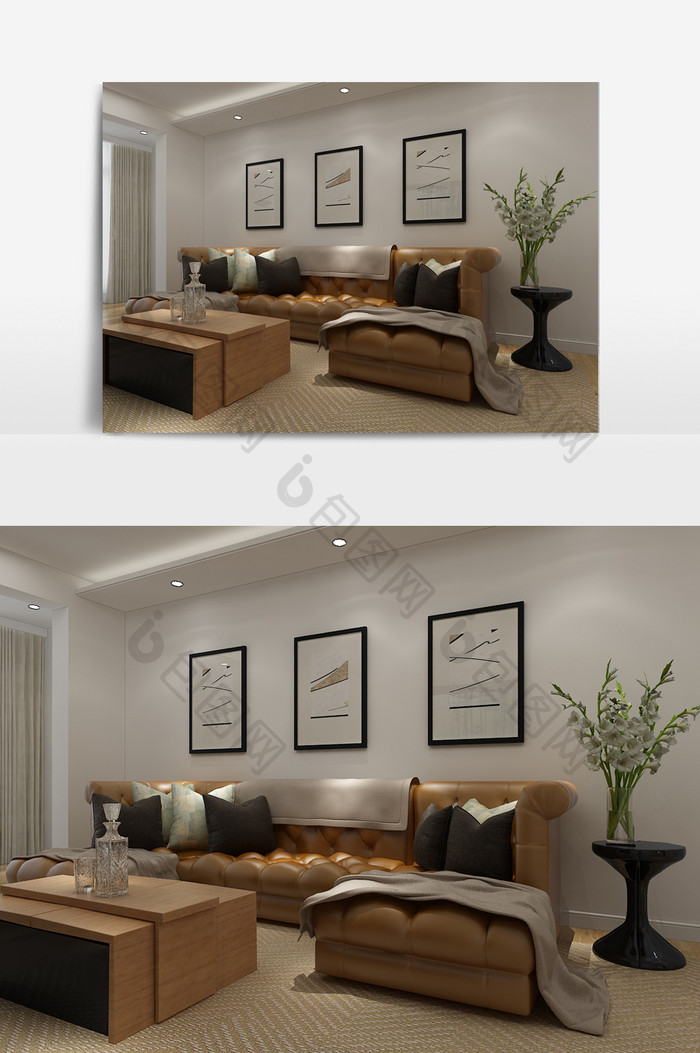 美式简约客厅沙发效果图